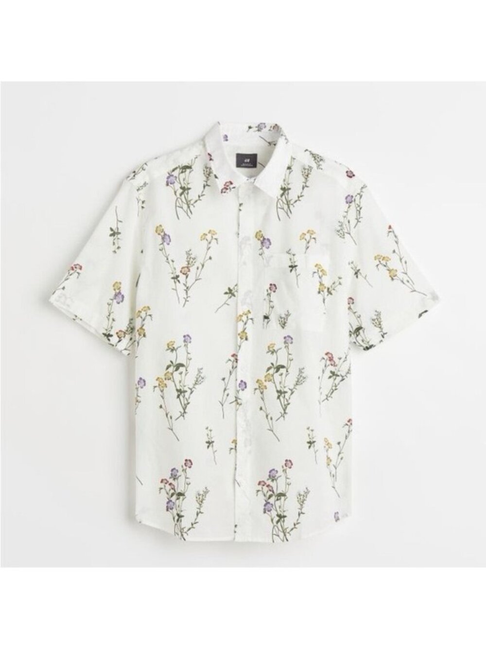 H&M White Floral Button Down Shirt Spring Summer Beach Size XS Men's
